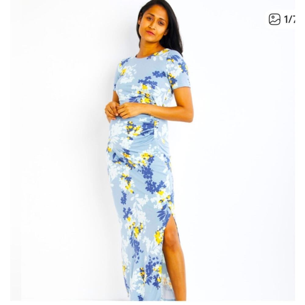 A Pea in the Pod Floral Print Ruched Side Short Sleeve Maxi Size Small Maternity